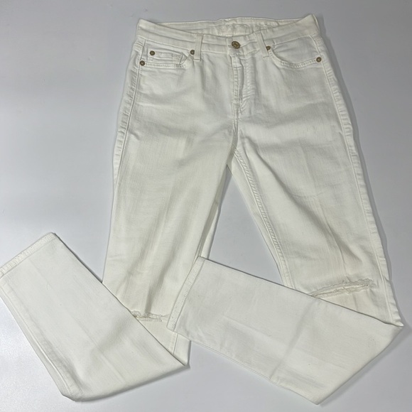 7 For All Mankind 7FAM Women's White Ankle Skinny Ripped Knee Jeans Size 26 - Picture 1 of 11